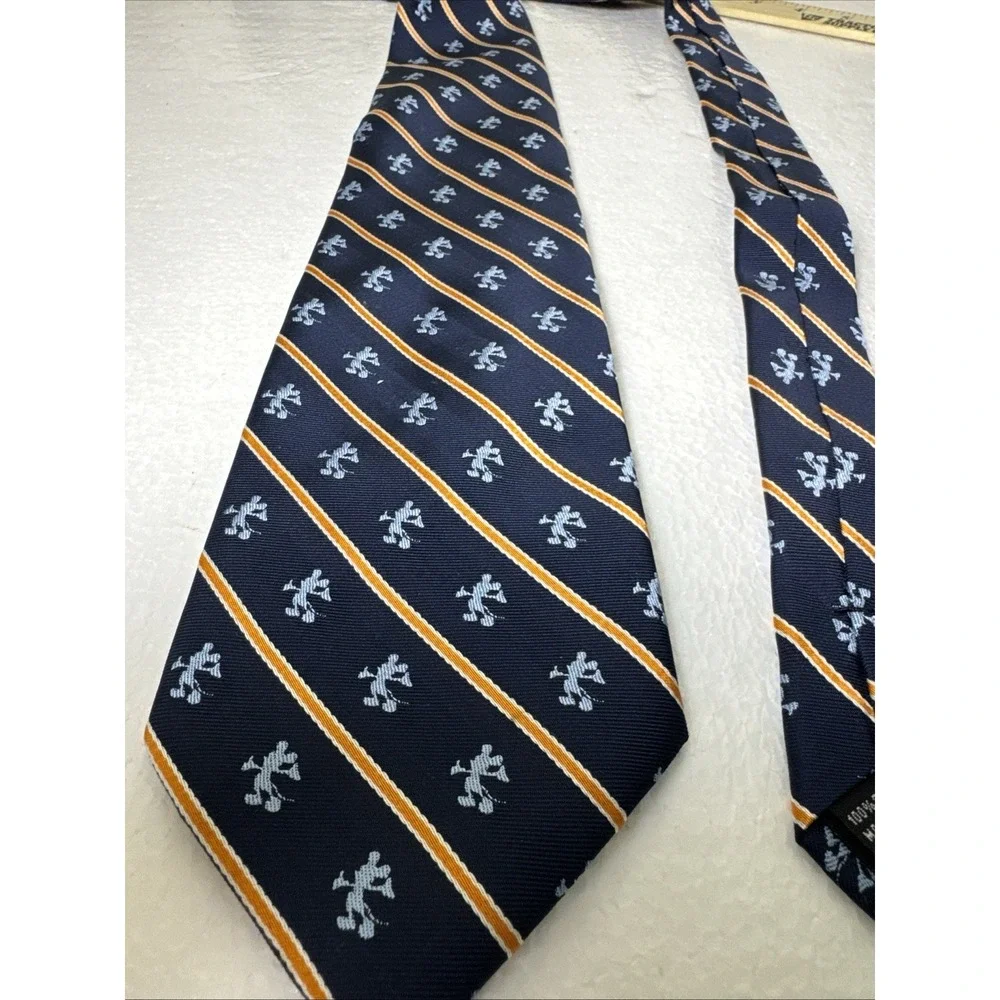 Vintage Walt Disney World~Navy/Orange Striped ‎ Mickey Mouse Silk Tie